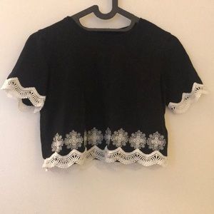 Black Flower Crop Top